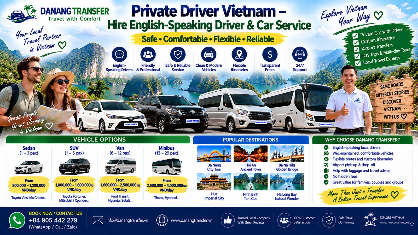 Private driver in Vietnam with English-speaking driver and car service