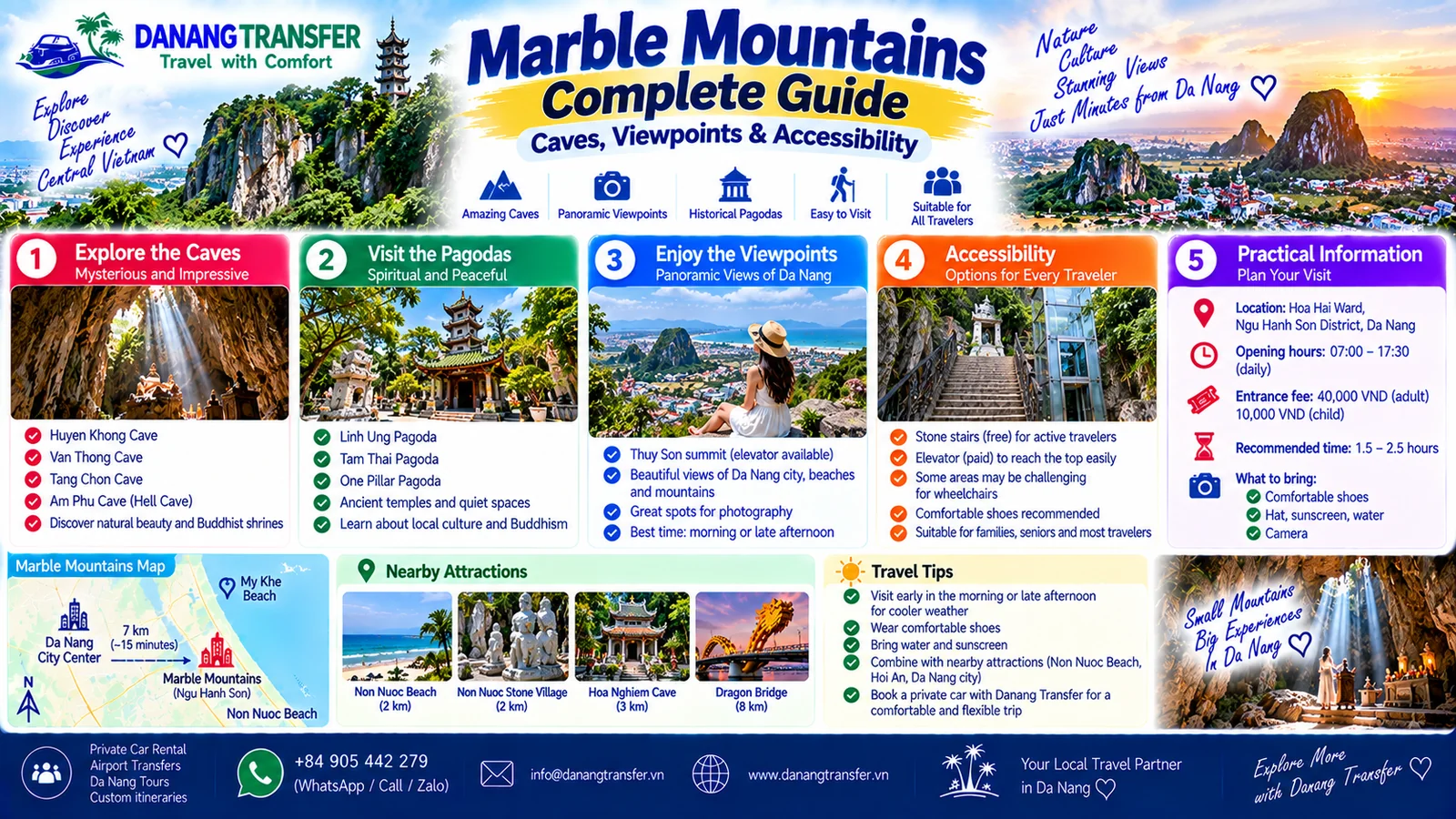 Marble Mountains Da Nang complete guide with caves, viewpoints, pagodas and accessibility information