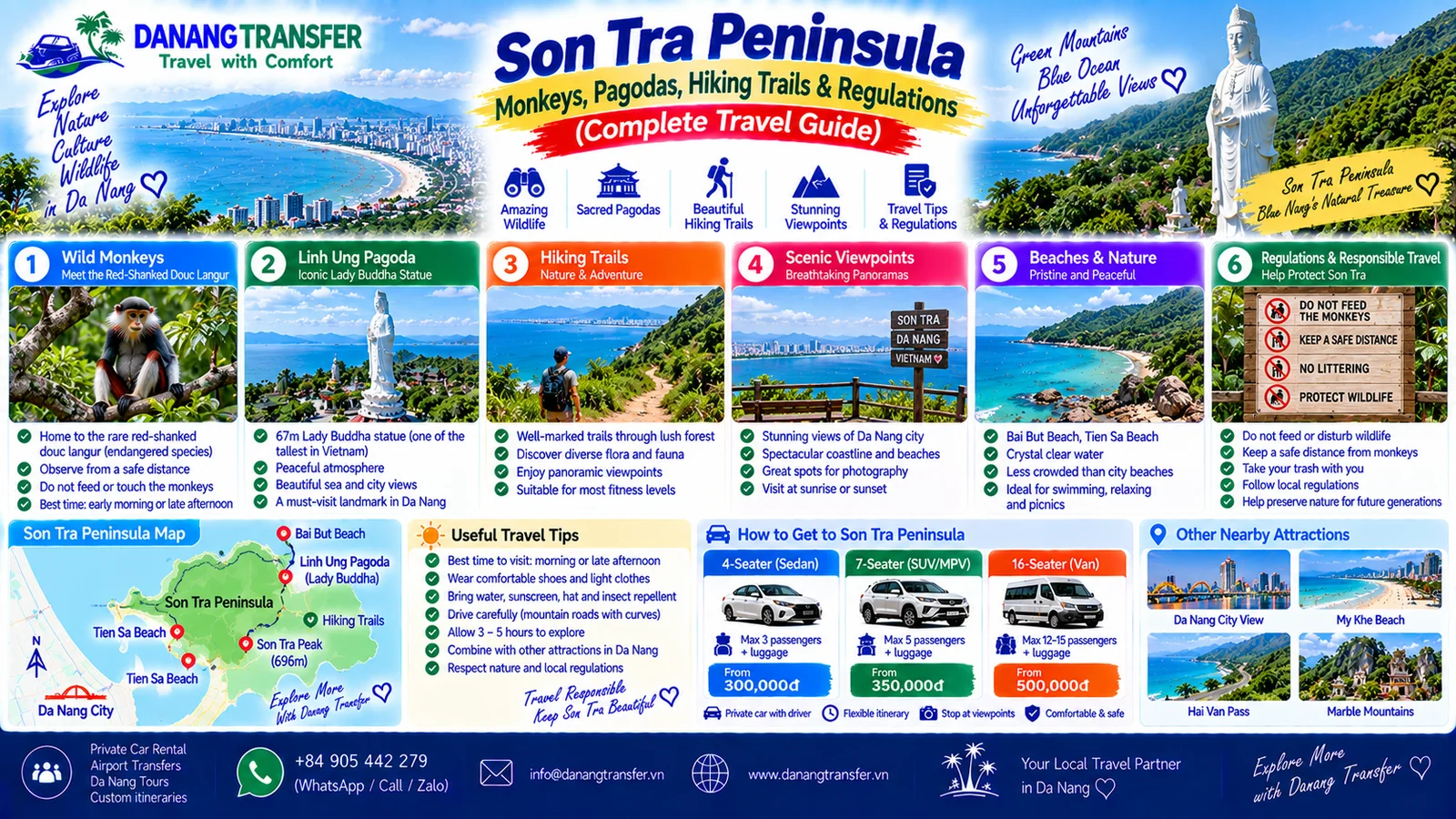 Son Tra Peninsula travel guide with red-shanked douc langurs, Linh Ung Pagoda, hiking trails and travel regulations