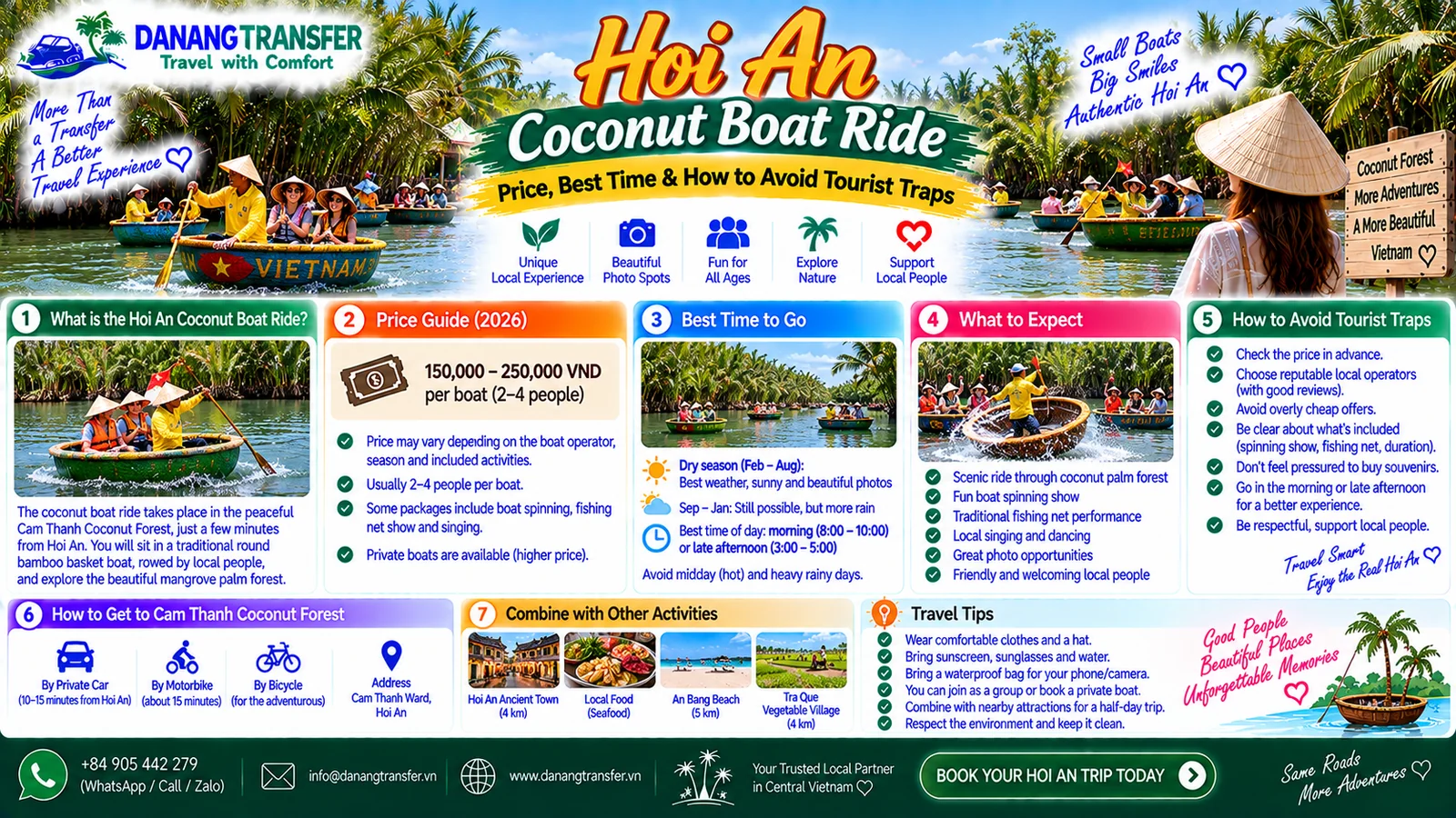 Hoi An coconut boat ride guide with prices, best time to visit and tips to avoid tourist traps