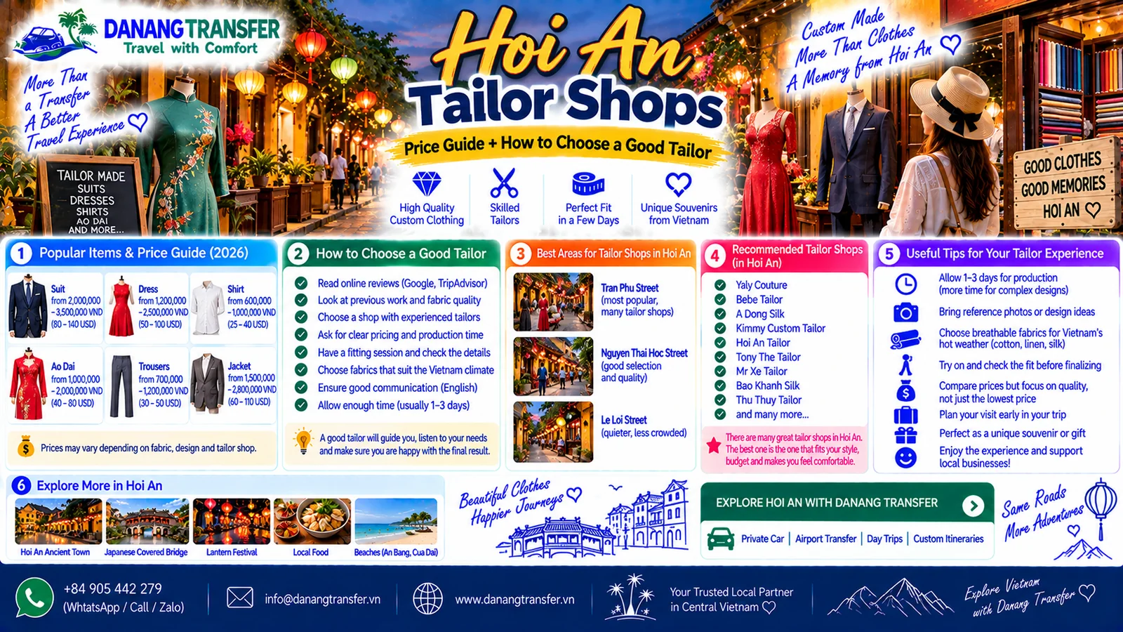 Hoi An tailor shops price guide with tips for choosing a good tailor and custom clothing