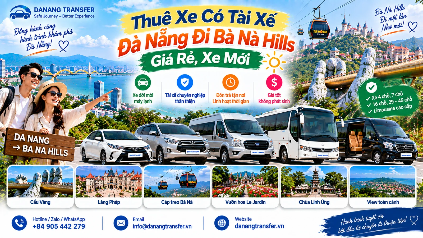Thuê xe có tài xế Đà Nẵng đi Bà Nà Hills giá rẻ xe mới