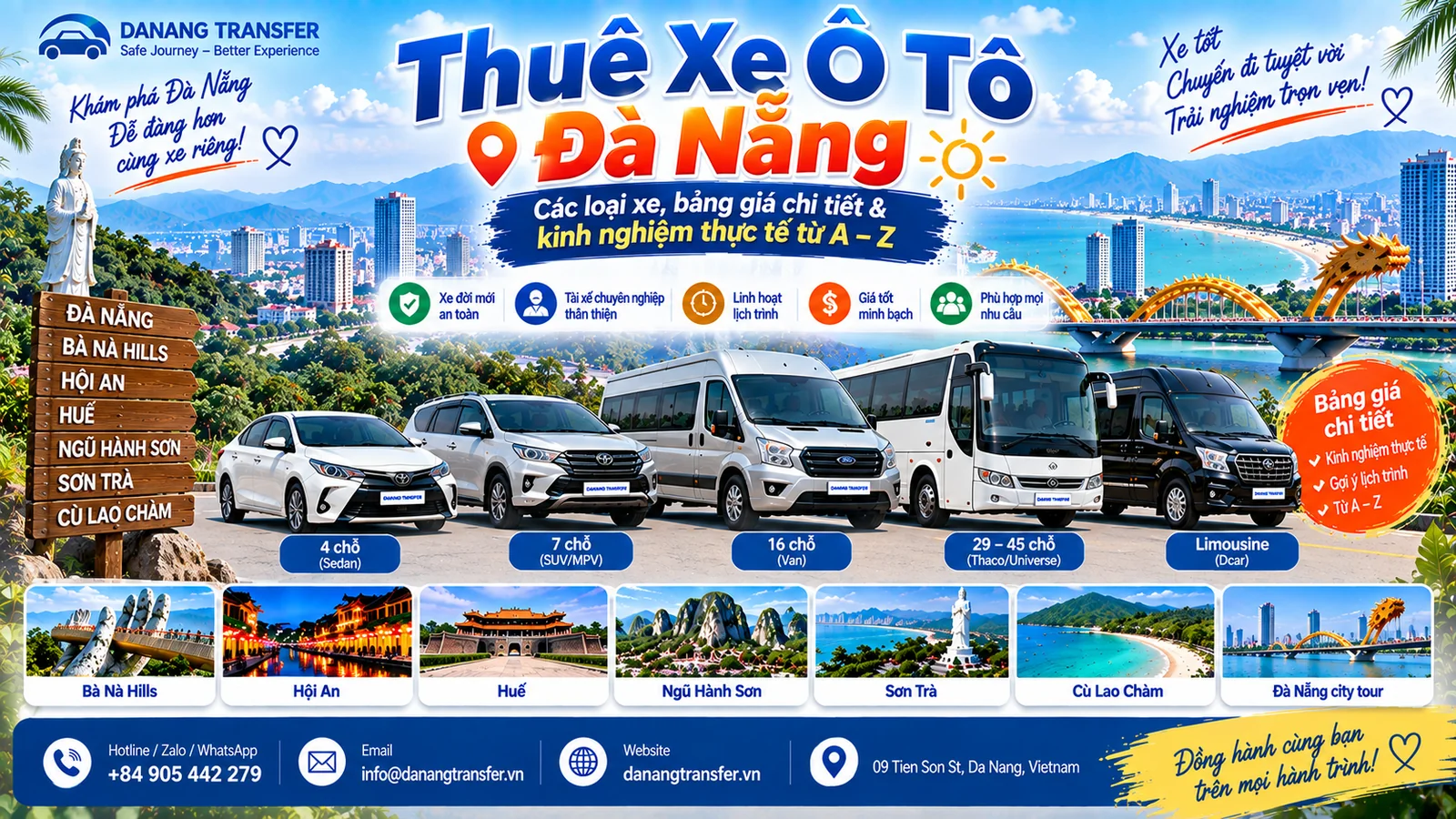 Thuê xe ô tô Đà Nẵng các loại xe bảng giá chi tiết và kinh nghiệm thực tế từ A-Z