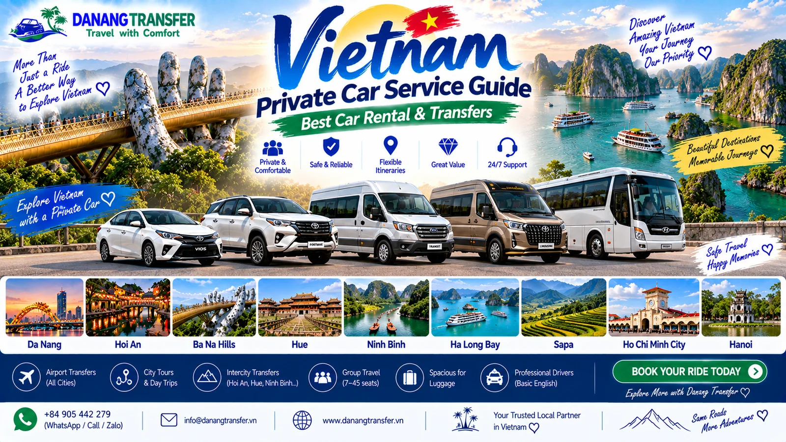 Vietnam private car service guide with car rental and private transfers for travelers