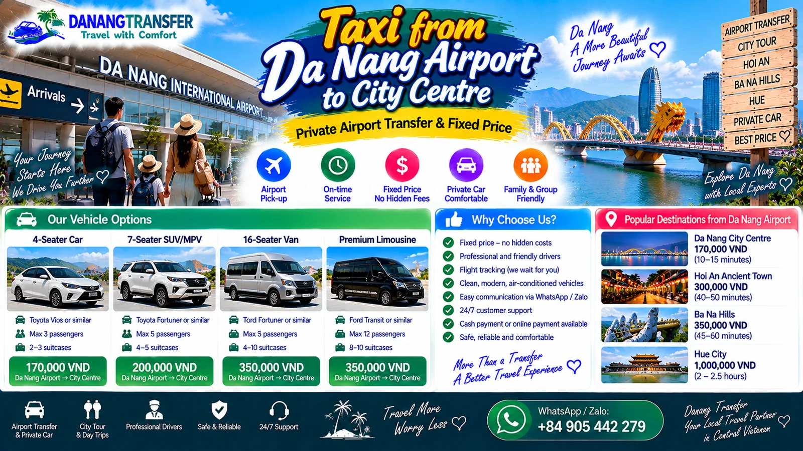 Taxi from Da Nang Airport to city centre with private airport transfer and fixed price