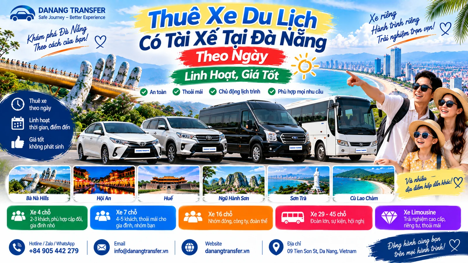 Thuê xe du lịch có tài xế tại Đà Nẵng theo ngày linh hoạt giá tốt