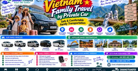 Vietnam family travel by private car with safe and comfortable transportation, professional drivers and family-friendly vehicles