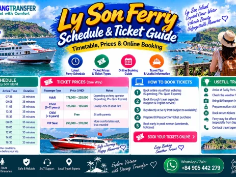 Ly Son ferry schedule and ticket guide with Sa Ky to Ly Son timetable, prices and online booking information