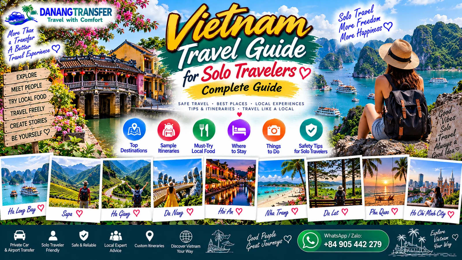 Vietnam Travel Guide for Solo Travelers featuring destinations, itineraries, local food and safety tips