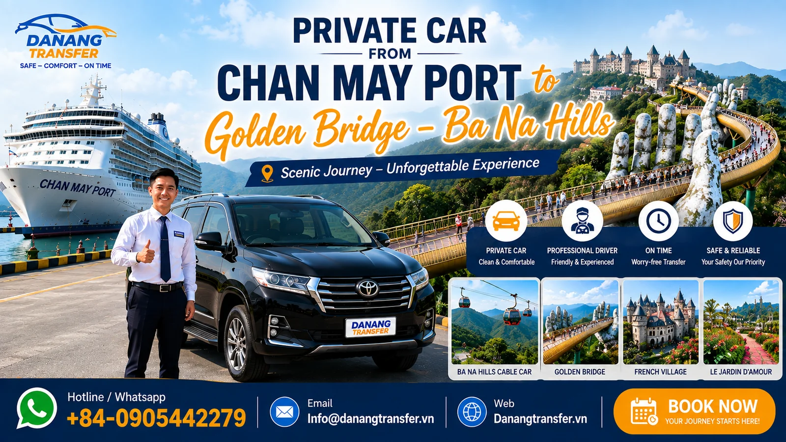 Private Car from Chan May Port to Golden Bridge Ba Na Hills