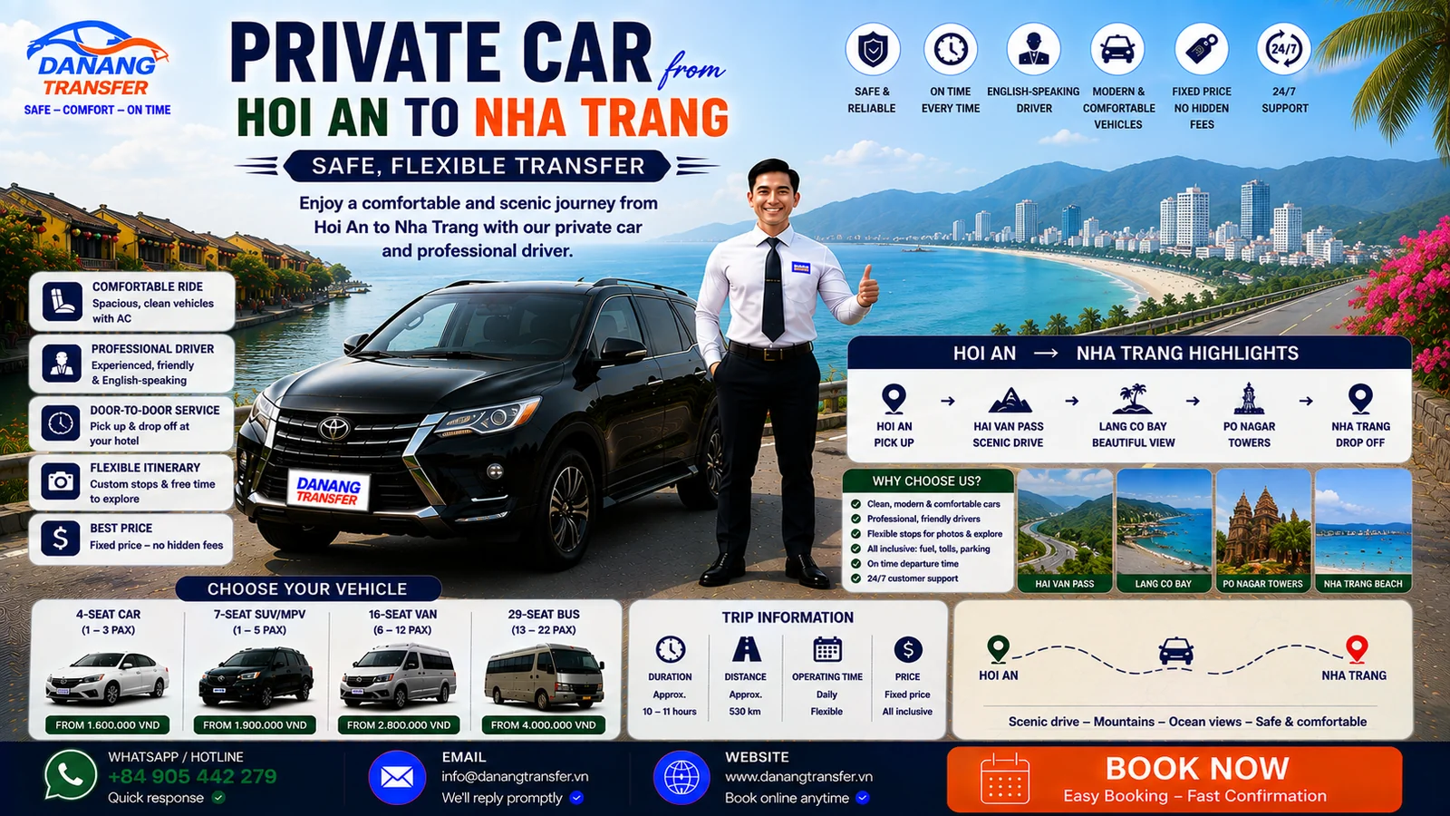 Private car from Hoi An to Nha Trang