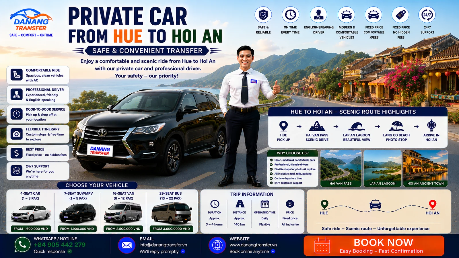 Private car from Hue to Hoi An