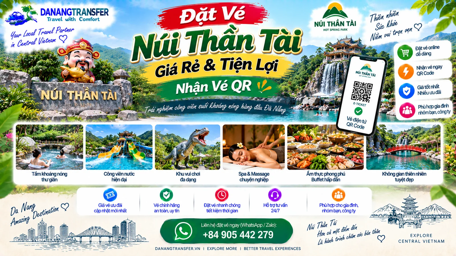 Đặt vé Núi Thần Tài Đà Nẵng giá rẻ, nhận vé QR Code và trải nghiệm suối khoáng nóng