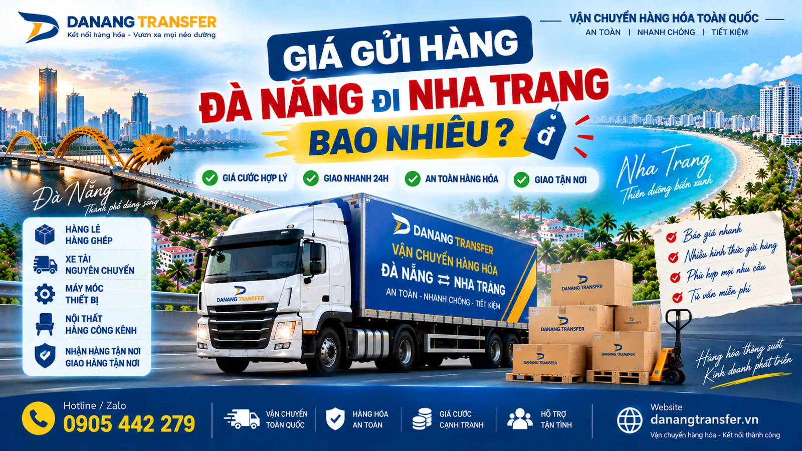 Giá gửi hàng Đà Nẵng đi Nha Trang bao nhiêu – Dịch vụ vận chuyển hàng hóa Danang Transfer.