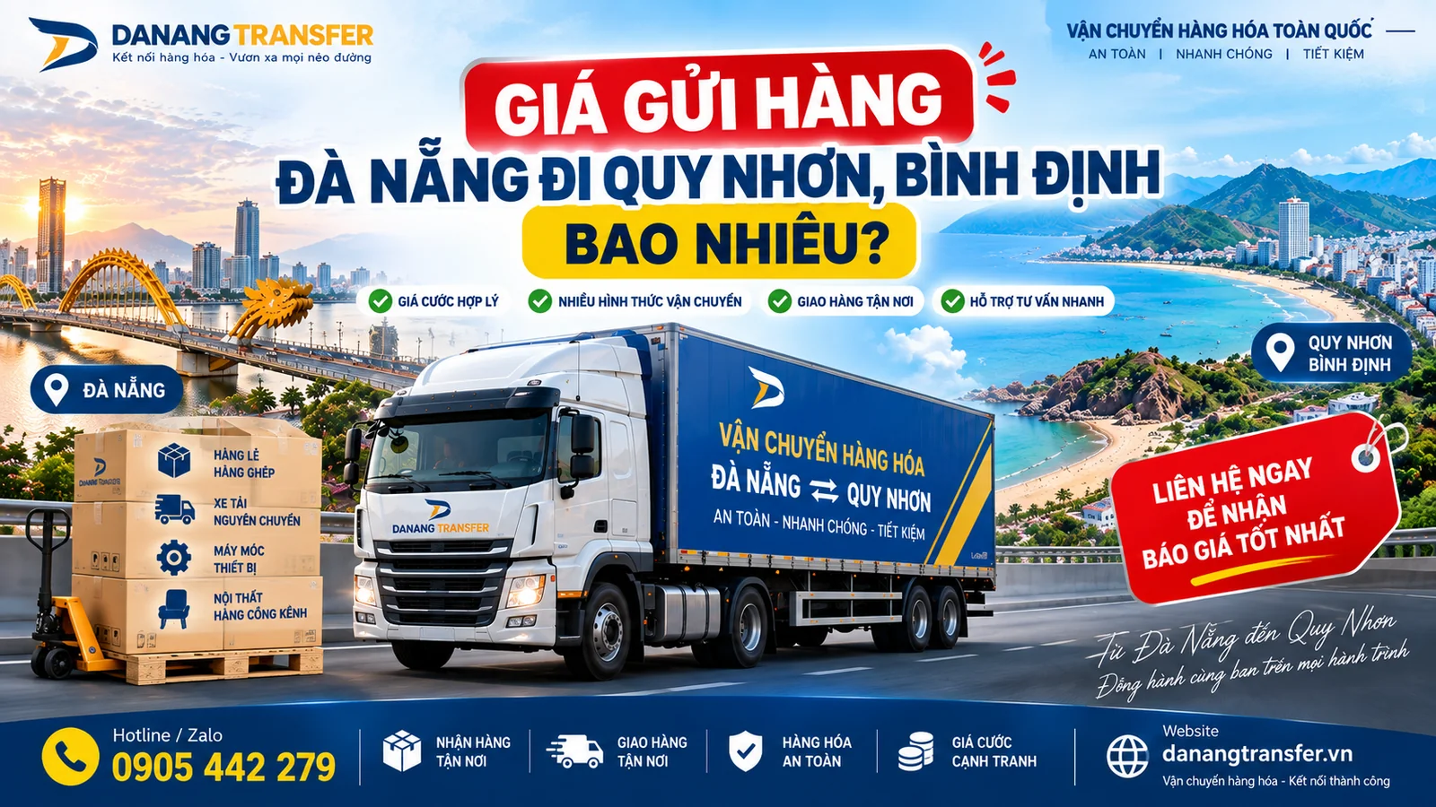 Giá gửi hàng Đà Nẵng đi Quy Nhơn Bình Định bao nhiêu – Dịch vụ vận chuyển Danang Transfer.