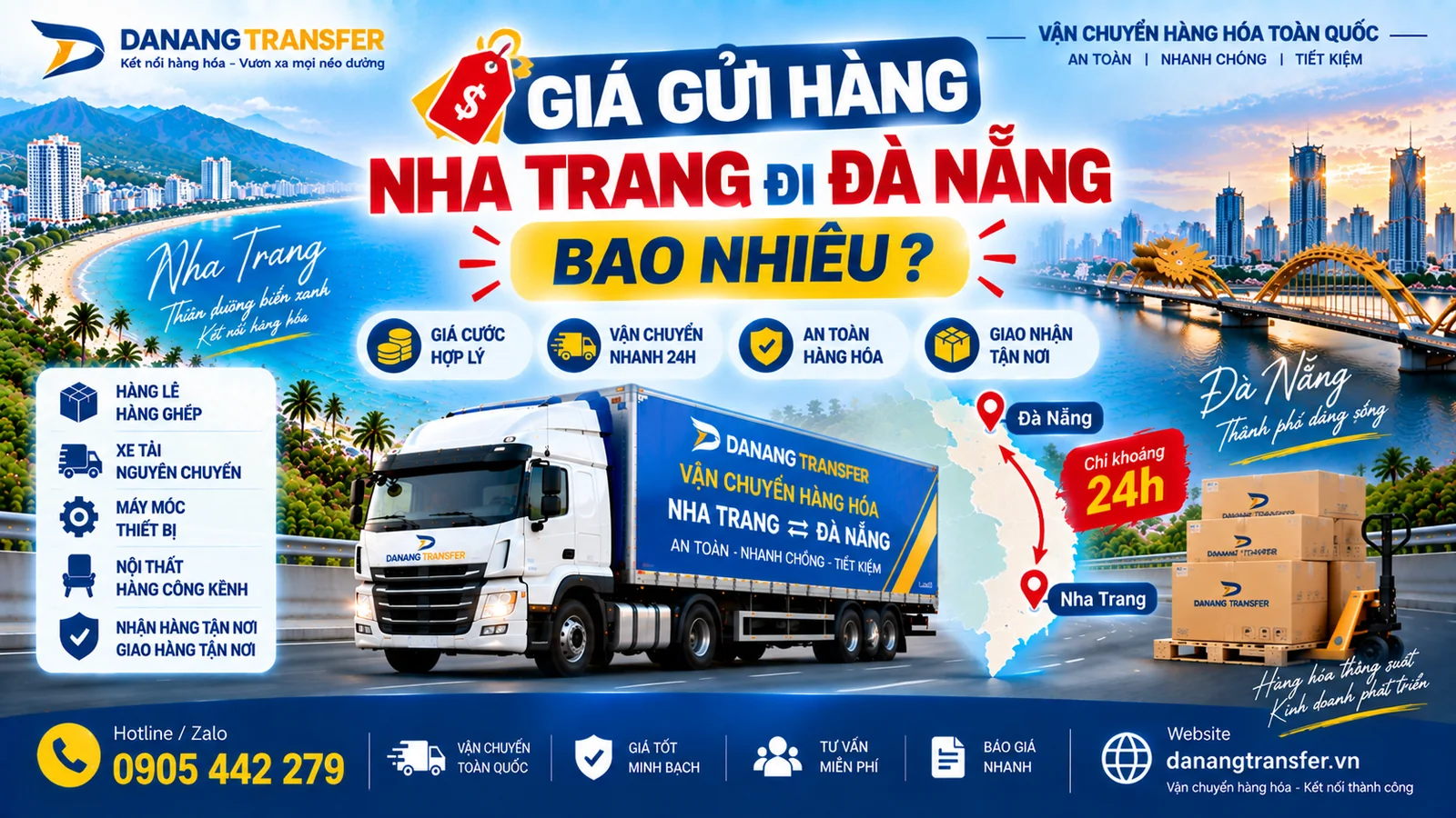 Giá gửi hàng Nha Trang đi Đà Nẵng bao nhiêu – Dịch vụ vận chuyển hàng hóa Danang Transfer.