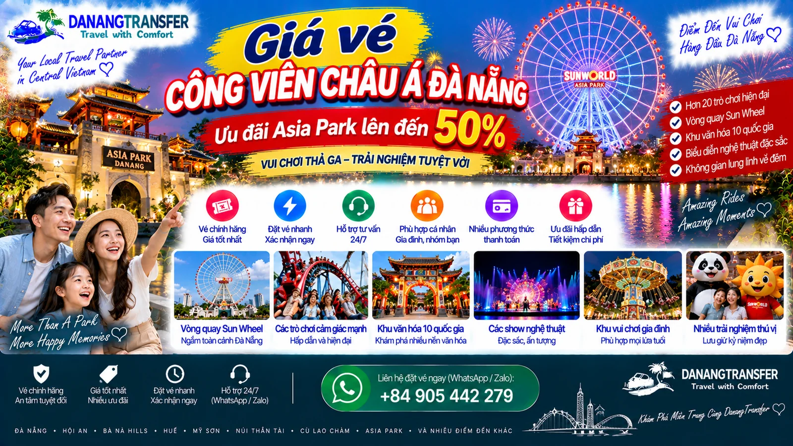 Giá vé Công Viên Châu Á Đà Nẵng và ưu đãi Asia Park lên đến 50%, Sun Wheel và các trò chơi giải trí