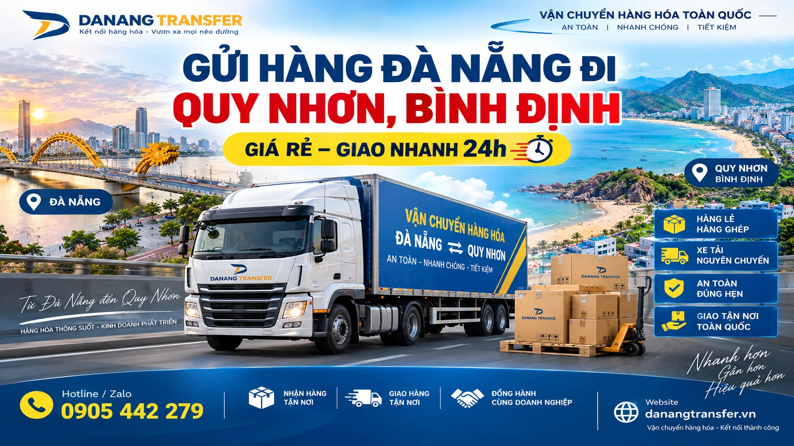 Gửi hàng Đà Nẵng đi Quy Nhơn Bình Định giá rẻ, giao nhanh 24h – Danang Transfer.