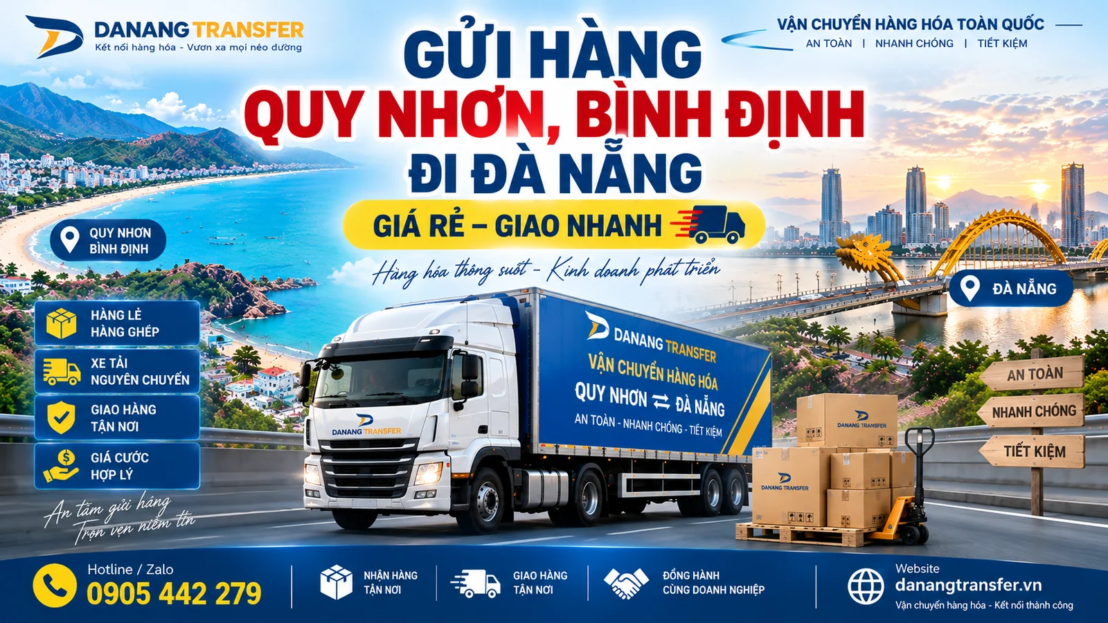 Gửi hàng Quy Nhơn Bình Định đi Đà Nẵng giá rẻ, giao nhanh – Danang Transfer.