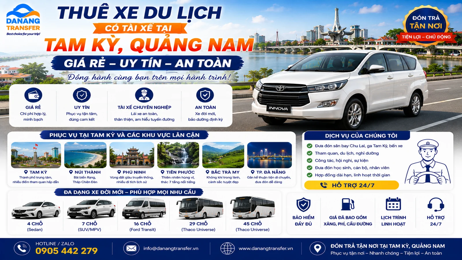 Thuê xe du lịch có tài xế Tam Kỳ, Quảng Nam