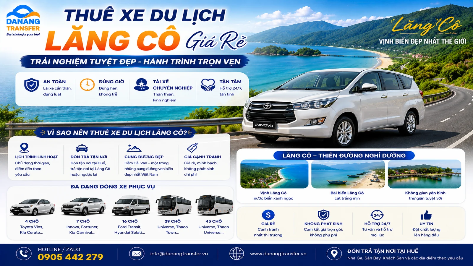 Thuê xe du lịch Lăng Cô giá rẻ