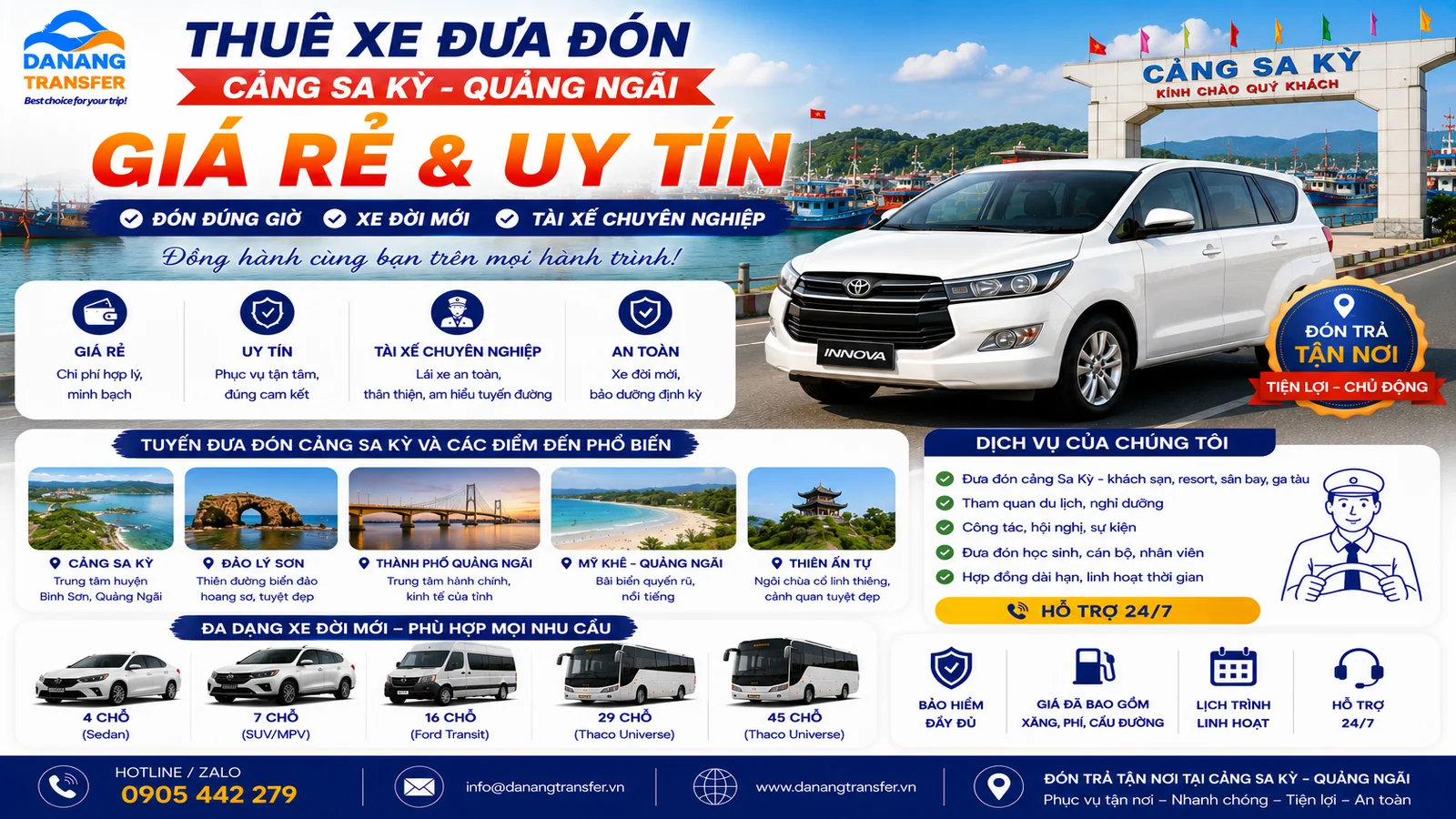 Thuê xe đưa đón cảng Sa Kỳ, Quảng Ngãi