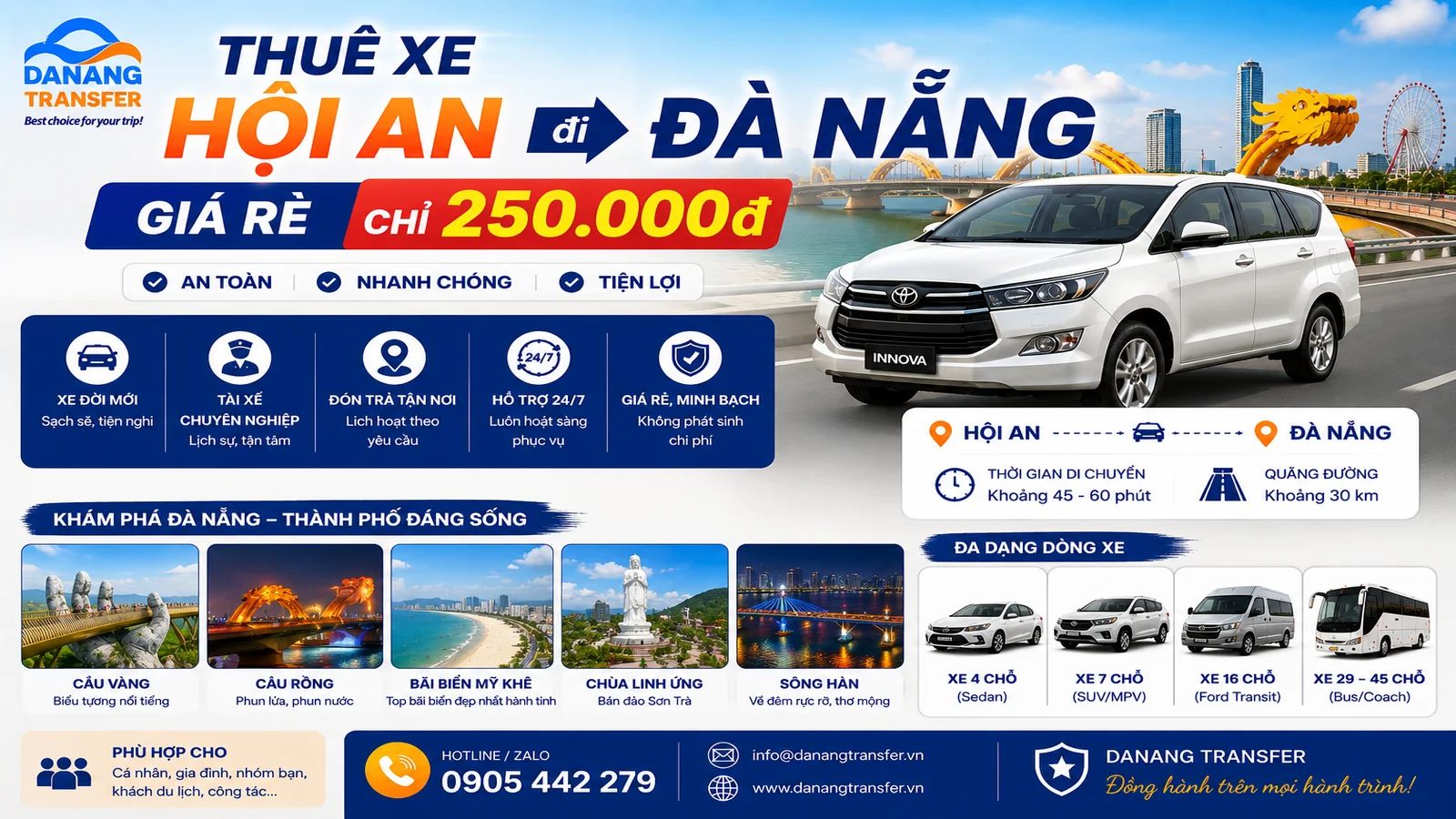 Thuê xe Hội An đi Đà Nẵng