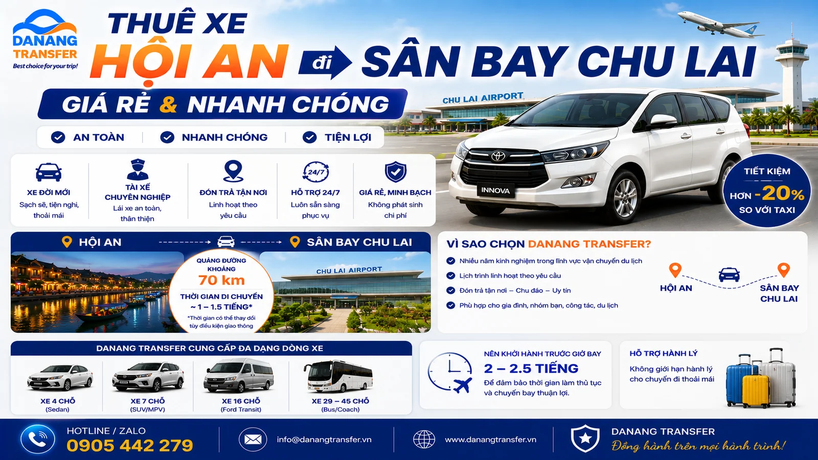 Thuê xe Hội An đi sân bay Chu Lai