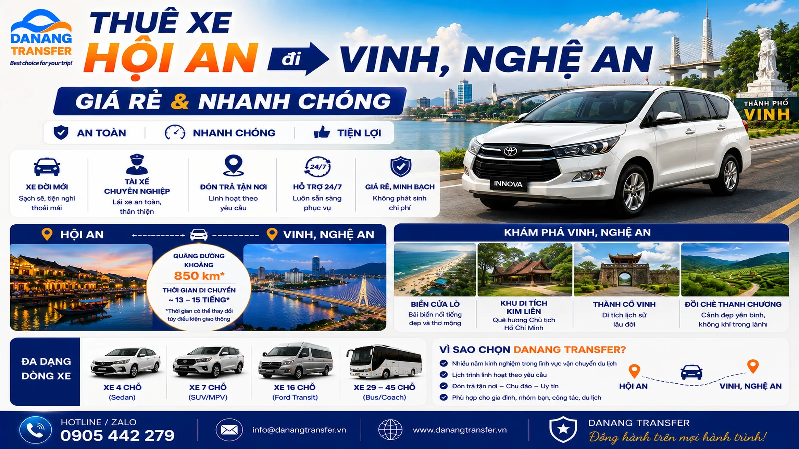 Thuê xe Hội An đi Vinh, Nghệ An
