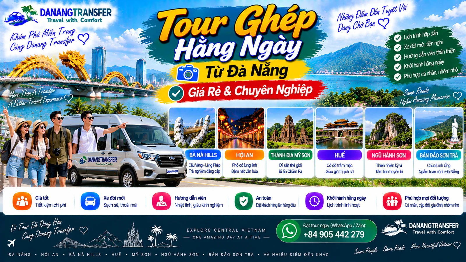 Tour ghép hằng ngày từ Đà Nẵng đi Bà Nà Hills, Hội An, Mỹ Sơn, Huế, Ngũ Hành Sơn và Sơn Trà