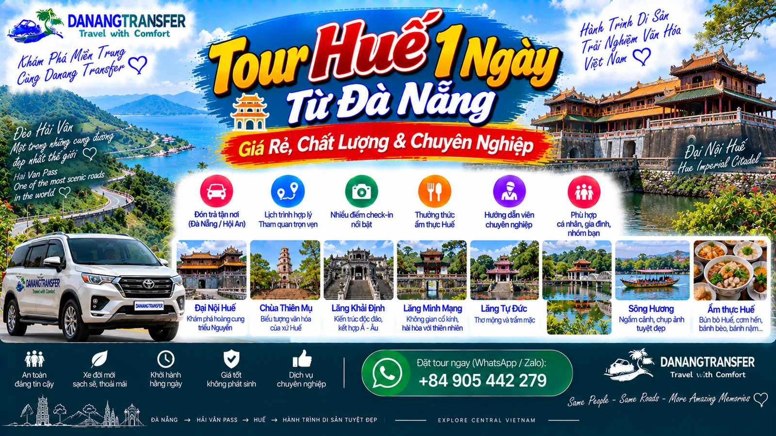 Tour Huế 1 ngày từ Đà Nẵng giá rẻ, chất lượng với xe đưa đón tận nơi và lịch trình tham quan Đại Nội Huế