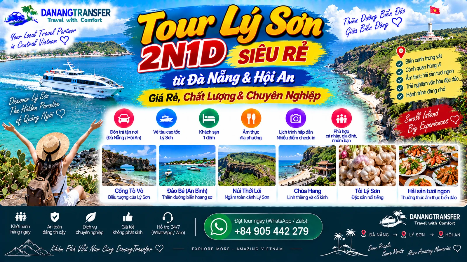 Tour Lý Sơn 2N1D từ Đà Nẵng và Hội An giá rẻ, chất lượng, chuyên nghiệp với tàu cao tốc và khách sạn