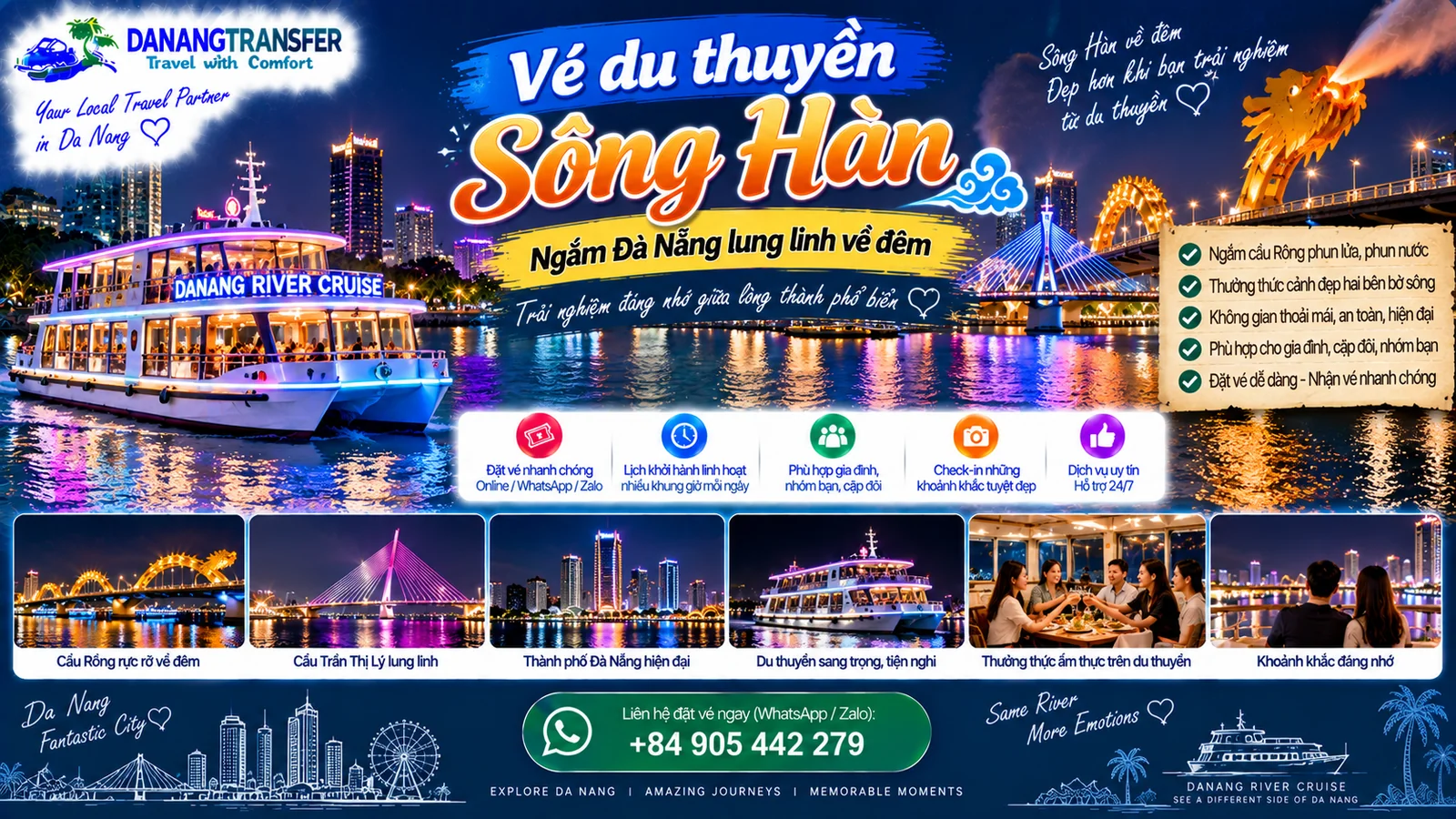 Vé du thuyền Sông Hàn Đà Nẵng ngắm cảnh thành phố và Cầu Rồng về đêm