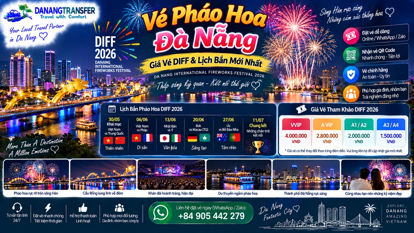 Vé pháo hoa Đà Nẵng 2026 – giá vé DIFF và lịch bắn pháo hoa trên sông Hàn