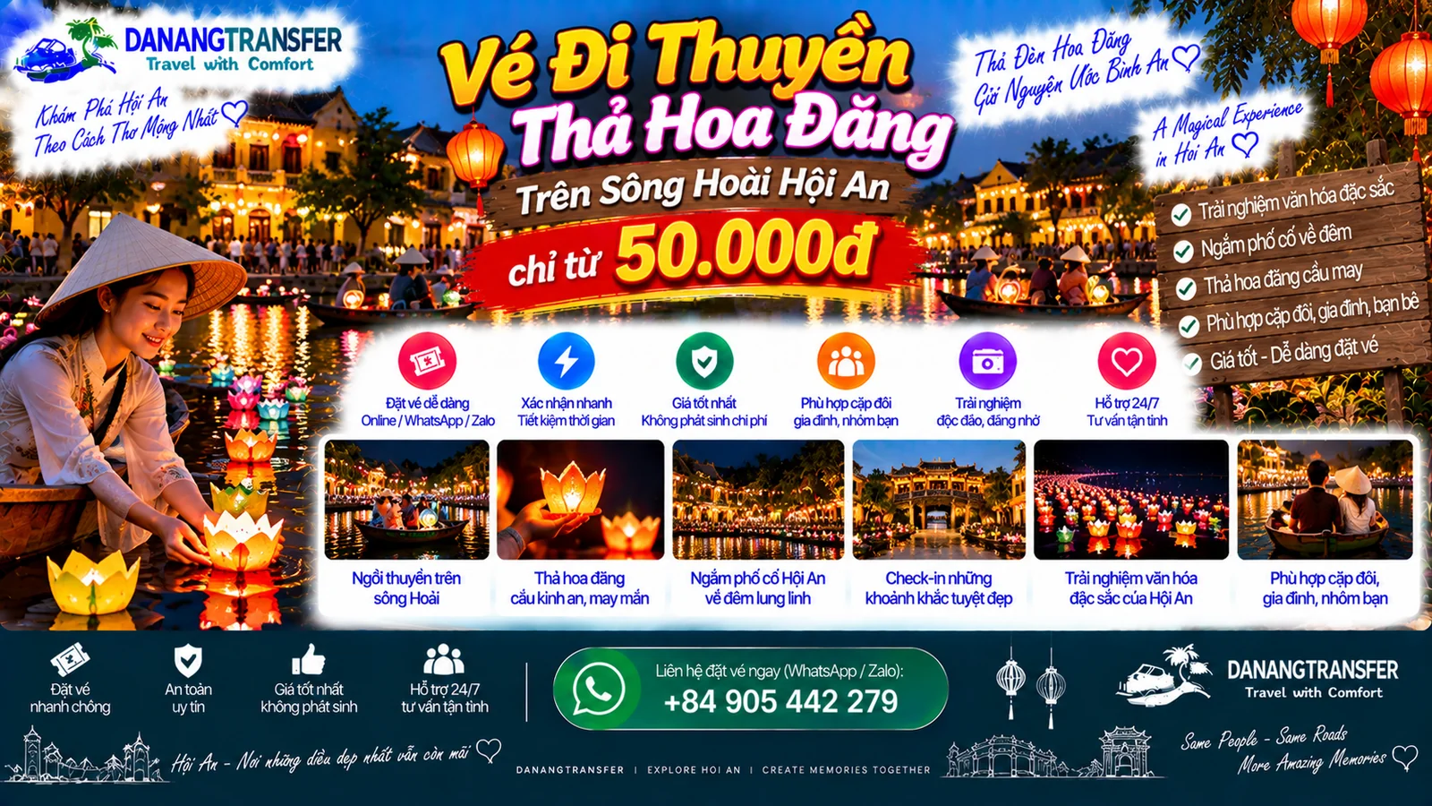 Vé đi thuyền thả hoa đăng trên sông Hoài Hội An chỉ từ 50.000đ, trải nghiệm phố cổ về đêm