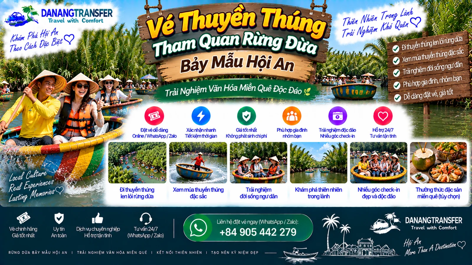 Vé thuyền thúng tham quan Rừng Dừa Bảy Mẫu Hội An, trải nghiệm chèo thuyền giữa rừng dừa nước