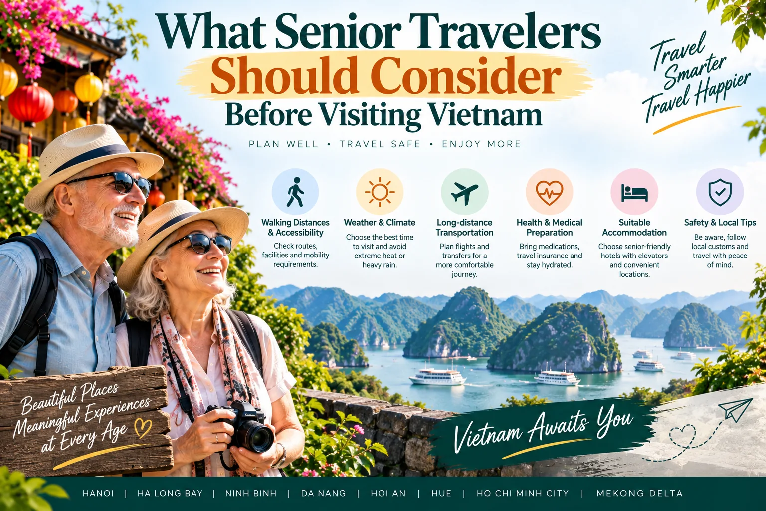 What Senior Travelers Should Consider Before Visiting Vietnam – Accessibility, Weather, Comfortable Transportation, Health and Safety Tips.