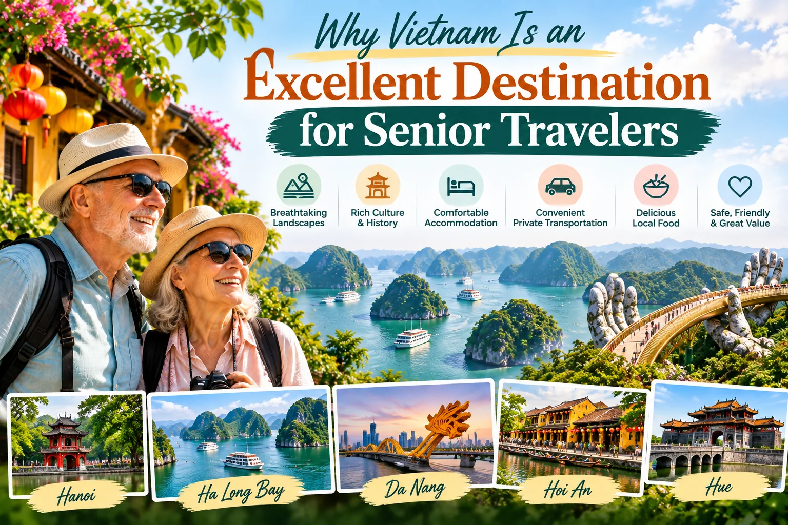 Why Vietnam Is an Excellent Destination for Senior Travelers – Beautiful Landscapes, Rich Culture, Comfortable Accommodation and Private Transportation.