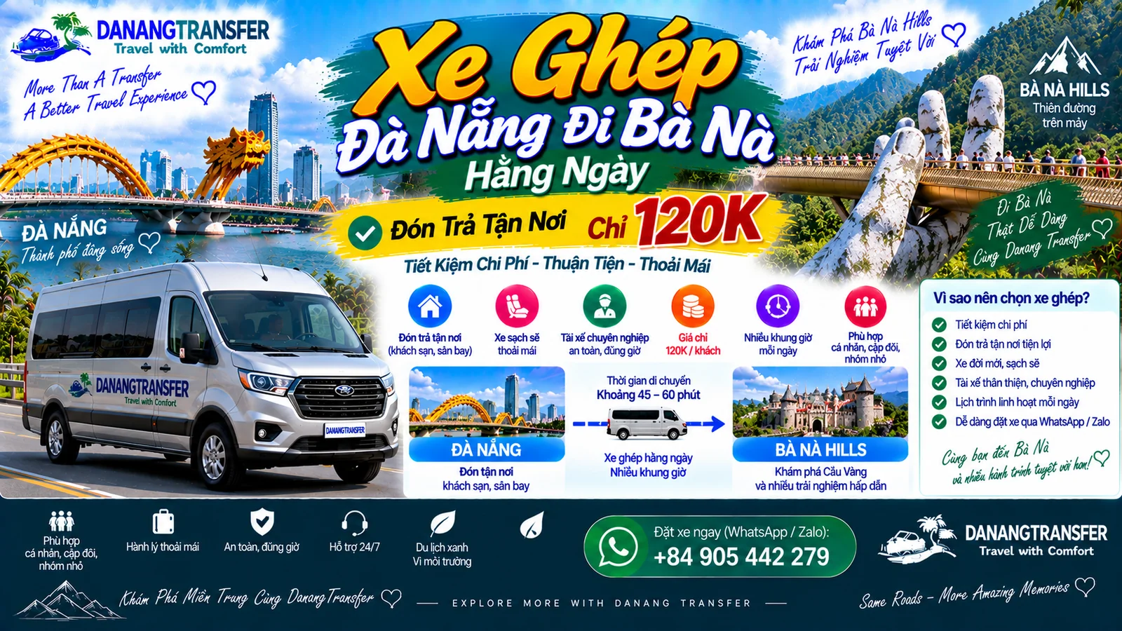 Xe ghép Đà Nẵng đi Bà Nà Hills hằng ngày, đón trả tận nơi, giá từ 120K