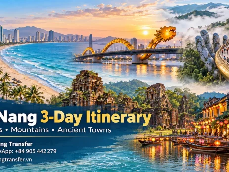 Da Nang 3-day itinerary with My Khe Beach, Dragon Bridge, Hoi An Ancient Town, My Son Sanctuary and Ba Na Hills Golden Bridge by Danang Transfer