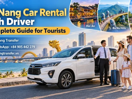 Da Nang car rental with driver service for tourists by Danang Transfer with private car, driver, luggage and Da Nang landmarks