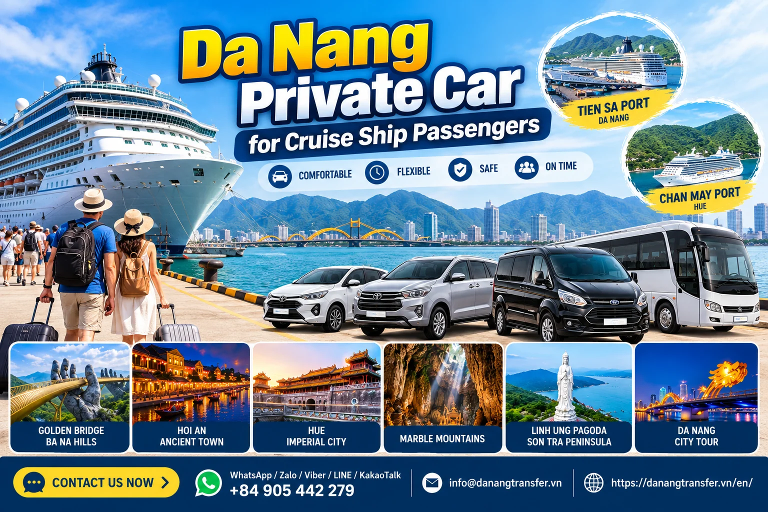 Da Nang Private Car for Cruise Ship Passengers from Tien Sa Port and Chan May Port