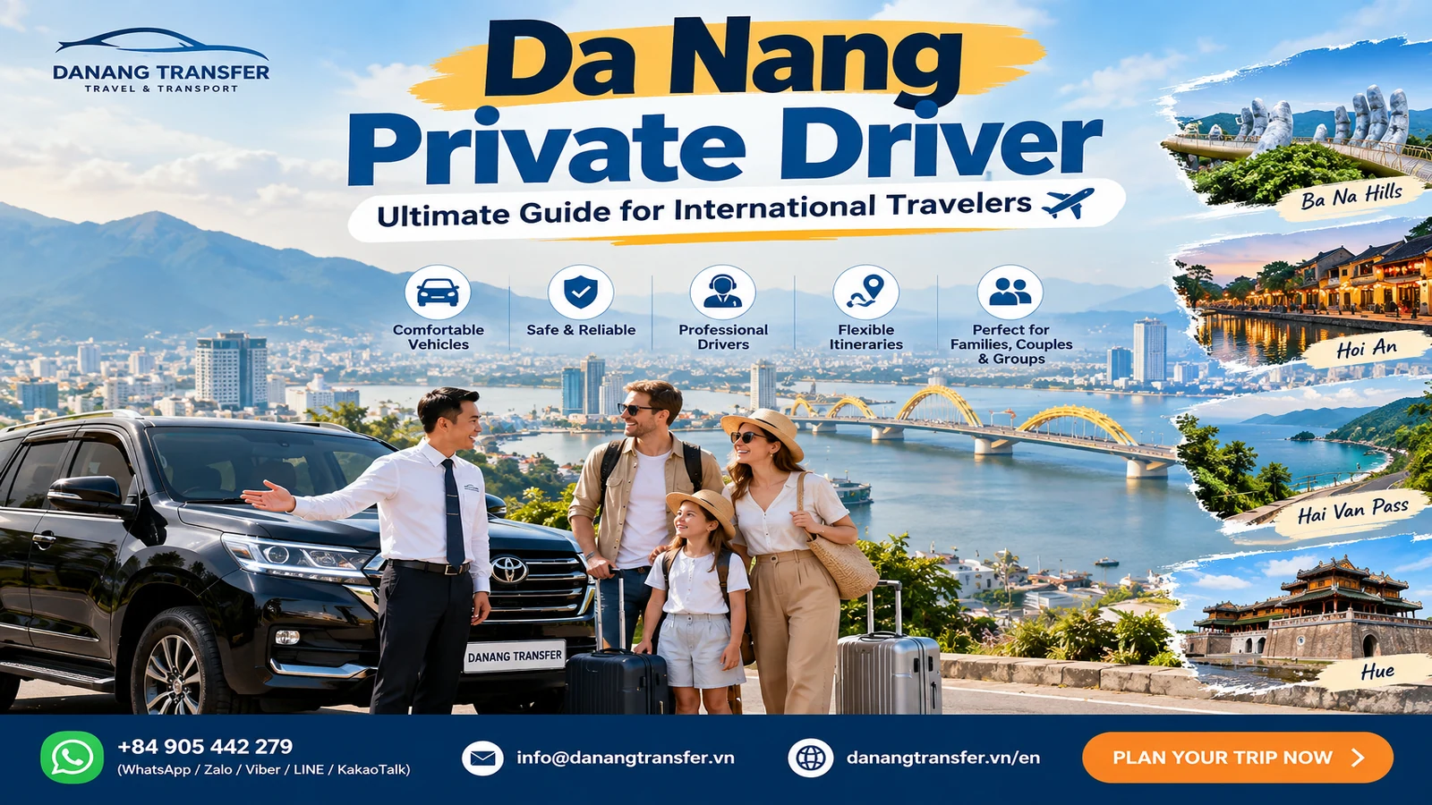 Da Nang private driver service for international travelers with professional driver and private car