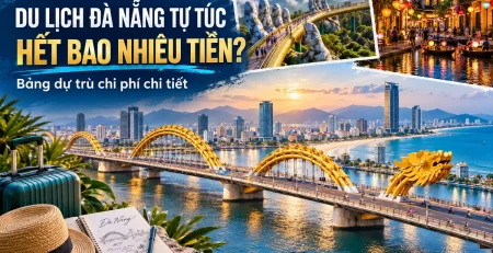 Ảnh minh họa dự trù chi phí du lịch Đà Nẵng tự túc với Cầu Rồng, Cầu Vàng và phố cổ Hội An