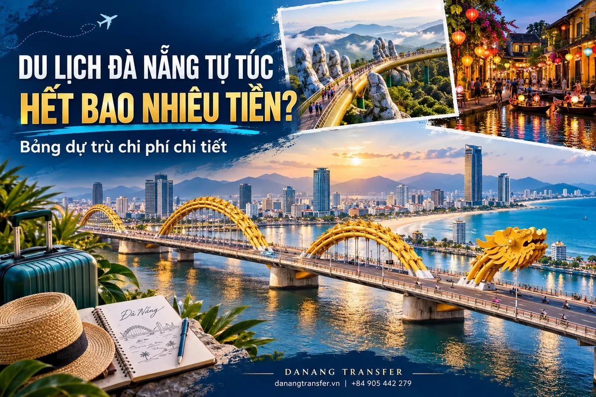 Ảnh minh họa dự trù chi phí du lịch Đà Nẵng tự túc với Cầu Rồng, Cầu Vàng và phố cổ Hội An