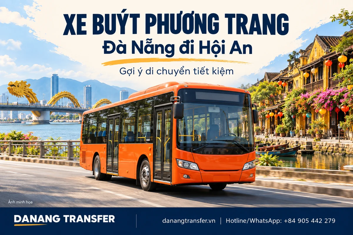 Ảnh minh họa xe buýt Phương Trang màu cam trên hành trình Đà Nẵng đi Hội An.